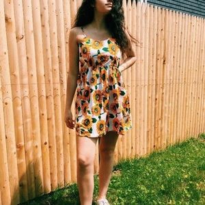 Sunflower print lace up back sundress